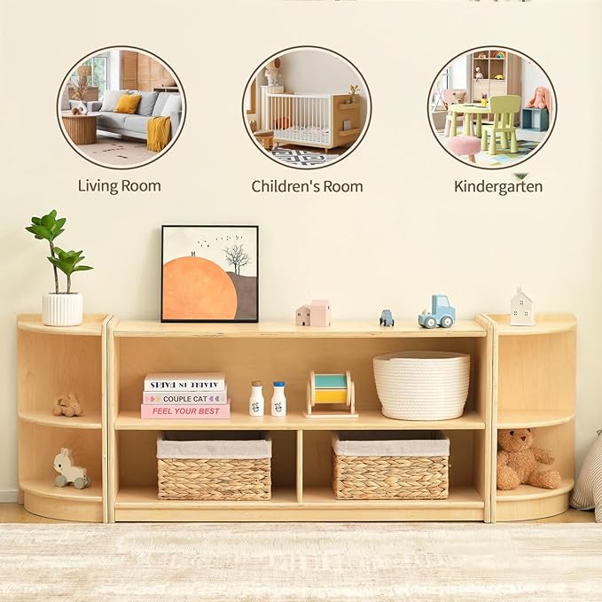 OOOK Wood Corner Cabinet, 2-Tier Toy Organizers and Storage, Montessori Shelf for Kids Room, Playroom, Nursery, Classroom, Kindergarten