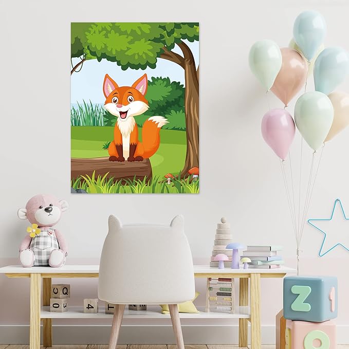 ASTARON Pin The Tail on The Fox Party Game with 30 Tail Stickers for Forest Farm Birthday Supplies Pin Game, Boys Girls Animal Party Favors Christmas Decorations