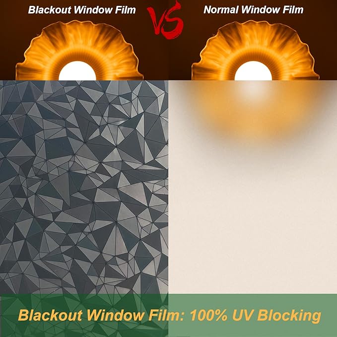 Niviy Blackout Window Privacy Film with Installation Tools Static Cling 100% Light Blocking Room Darkening, Heat Control Removable Window Tint for Home, Black Out Window Cover 17.7" by 78.7"