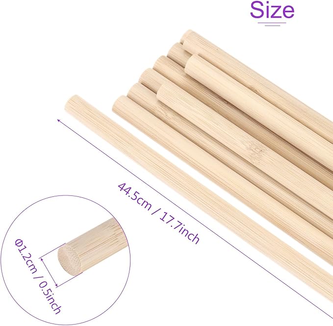 DMiotech 50 Pack 15/32" x 18" Wooden Dowel Rods Unfinished Natural Sticks Wood Craft Sticks for Home Decor Projects and Making DIY Craft,Wood Color