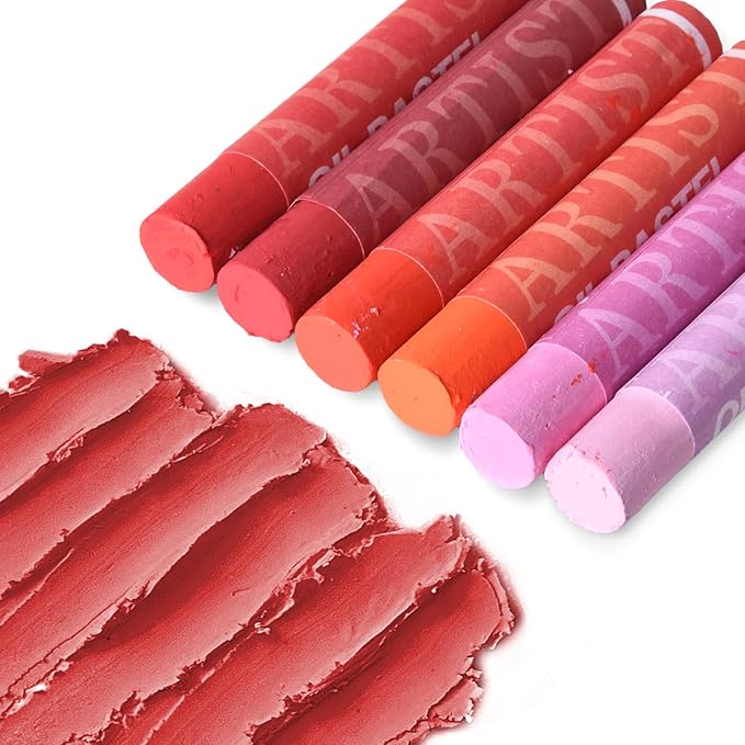 qianshan Soft Oil Pastels 12pc Set of 6 Assorted Colors,Non Toxic,Soft Texture Vibrant and Creamy Oil Crayons Pastels Art Supplies For Professional Artists Beginners Drawing.Red