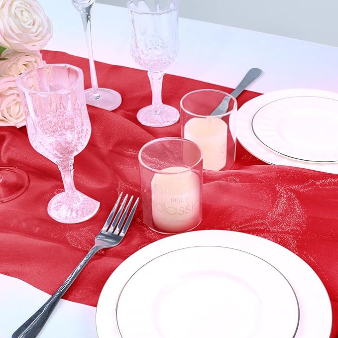 VACVELT Sheer Organza Fabric by The Yard, 60 Inch Wide Red Organza Fabric Bolt Bridal Sheer Tulle Fabric, Silk Organza Fabric Roll for Wedding Party Decorations Backdrop Curtain (2 Yards)