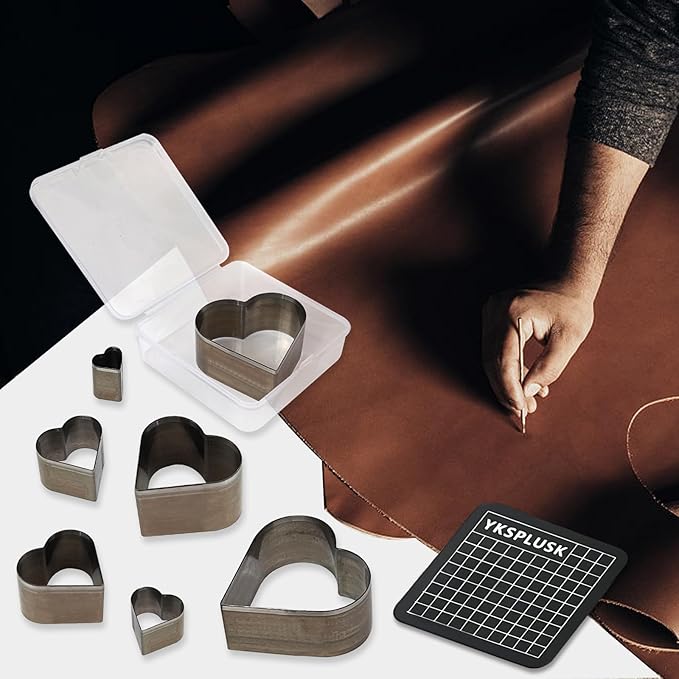 9 Pcs Leather Hole Cutter Tool Set, 9 Sizes Heart Shape Cutter Tools High Carbon Steel, Leather Cutting Dies Kit for DIY Leathercraft, Leather Hollow Punching with Plastic Box