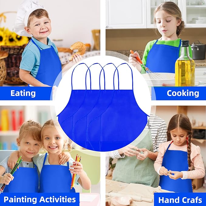 CHRORINE 6/12/24 Pack Kids Painting Apron Toddler Art Aprons for Kids Paint Apron Smock for Painting Cooking Craft Activity