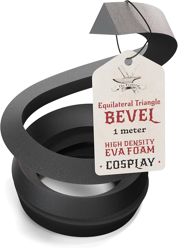 The Foamory's Instant Edge EVA Foam Pre Cut Equilateral Triangle Bevel. 5-30mm x 1M Black EVA Beveled Trim Save Time on Cosplay, Costume Edging and Armor Detail. High Density 85kg/m³ Craft Foam Dowel
