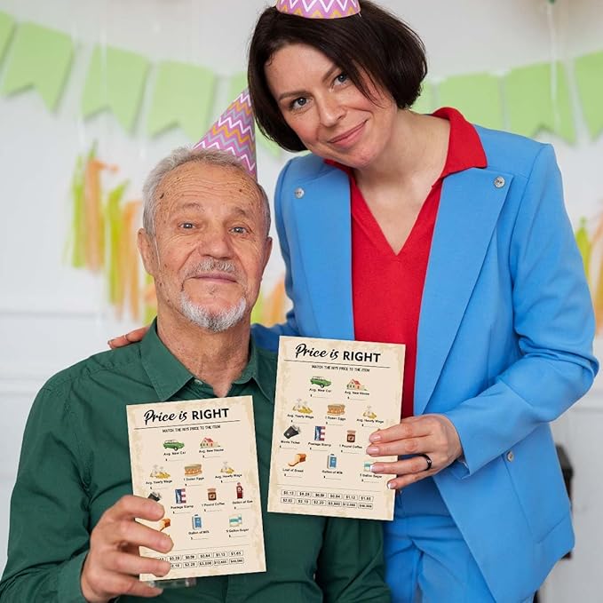 QUPT 50th Birthday Party Games, Price is Right Games, Birthday Party Supplies for Adults, Fun 1975s Party Game，Pack of 30 Cards