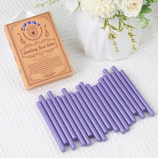 Pearl Purple Sealing Wax Sticks, WASOHLING 20Pcs Glue Gun Wax Seal Sticks for Wax Seal Stamp, Purple Wax Seals for Christmas Wedding Invitation Envelope Letter Seals, Craft Adhesive (Mini Size)