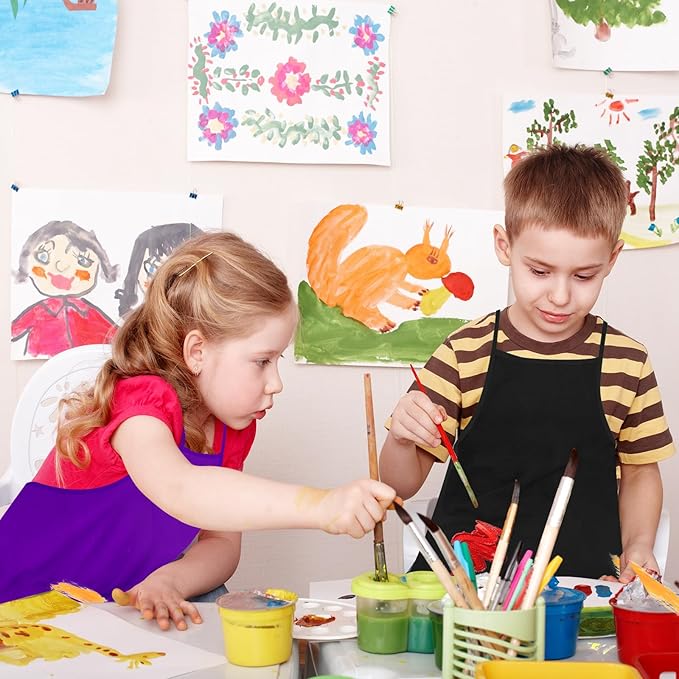 PLULON 30 Pcs Kids Apron Painting Aprons, Kids Aprons for Painting Black Aprons Art Apron Smocks Bulk for Art Activity Craft Home Kitchen Classroom Party Supplies