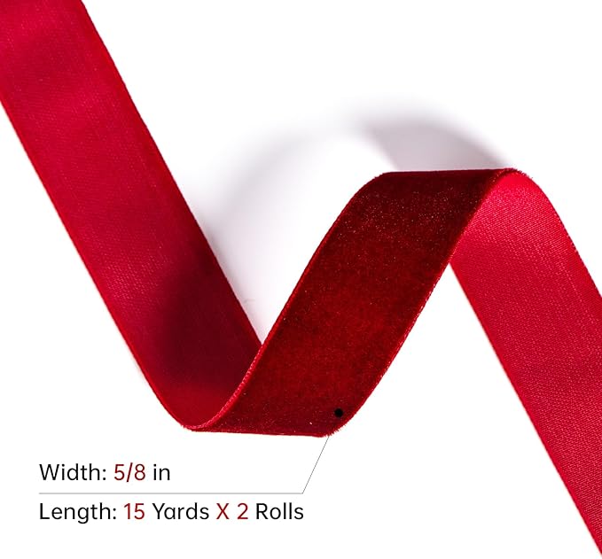 Blue Velvet Ribbon 5/8'' 2 Rolls Total 30 Yards, Use for Gift Wrapping, Christmas Tree, Wreath Decoration, DIY Crafts (Royal Blue, Light Blue)
