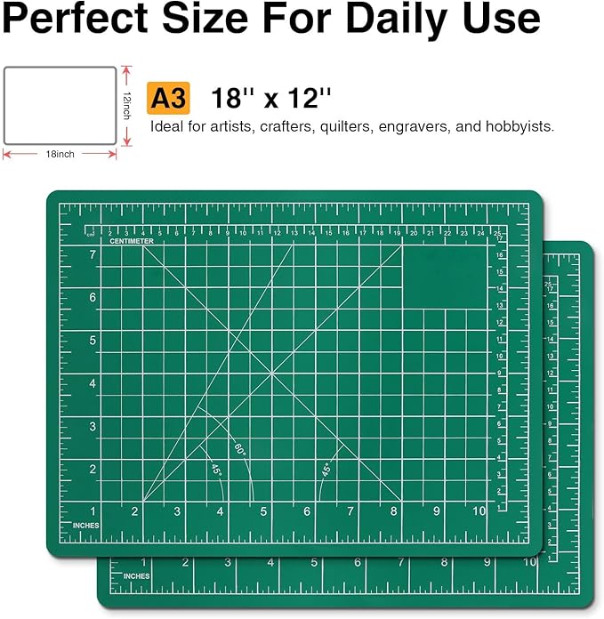 DIYSELF Cutting Mat - 12in18in, Self Healing, Double Sided, A3, Rotating, Ideal for Crafts, Sewing, Quilting