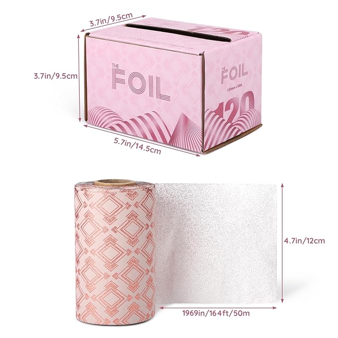 Segbeauty Embossed Foil Aluminum Roll, 164 ft Hair Foils Roll Aluminum Foil Hair Foils for Highlighting, Pink Foil Paper Tin Foil Sheets Hair Dye Tools for Hair Dye Hair Coloring Highlighting Services
