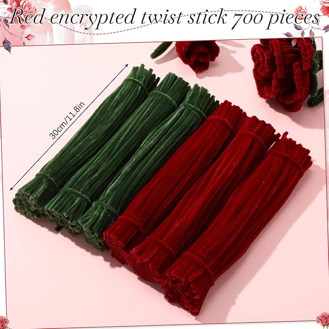 700 Pcs Halloween Fall Pipe Cleaners Craft Bulk Pastel Chenille Stems Flower DIY Gradient Colored Fluffy for School Classroom Thanksgiving Christmas Party Supplies(Red,Green)