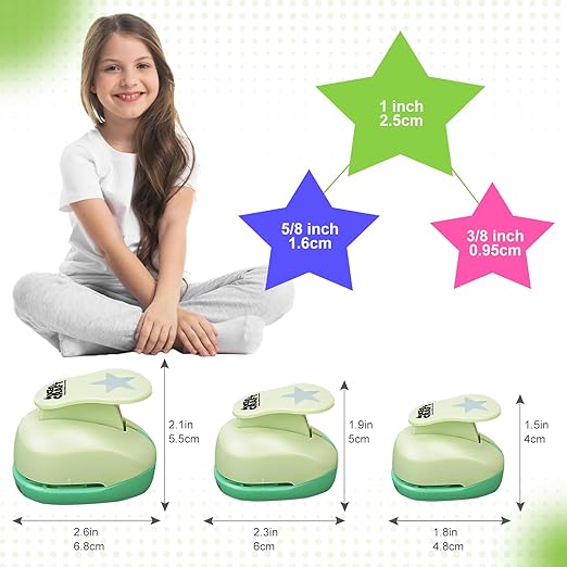 UCEC Star Hole Paper Punch, Star Lever Puncher for Crafts, 1 Inch Craft Punch, 5/8 inch Hole Punch Shape, 3/8 inch Paper Punch for Crafting