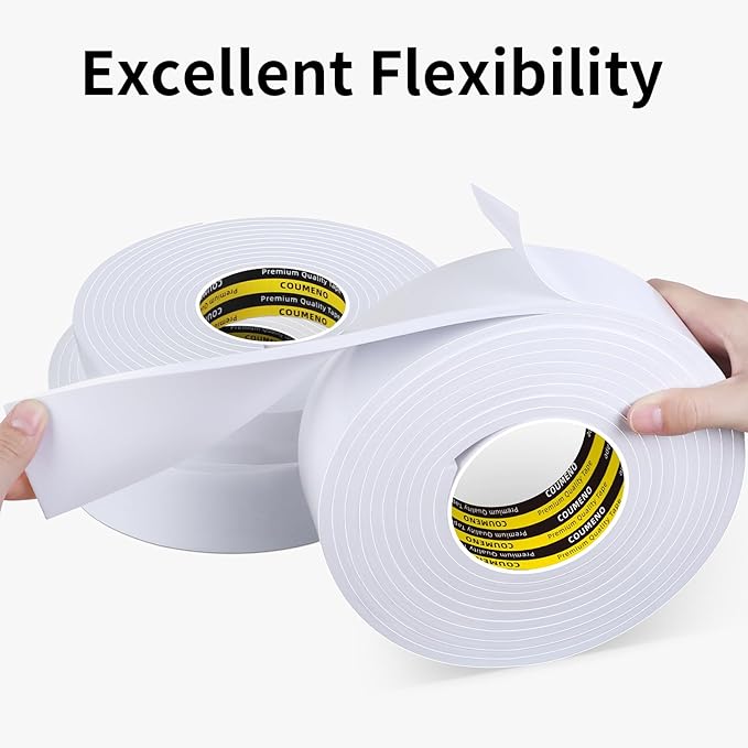 Single-Sided Adhesive Foam Tape 2inX9.84FT Single-Sided Sealing Strip Foam Pad Sponge Tape Window Weatherproof, Self-Adhesive Insulation Sealing Tape (White)
