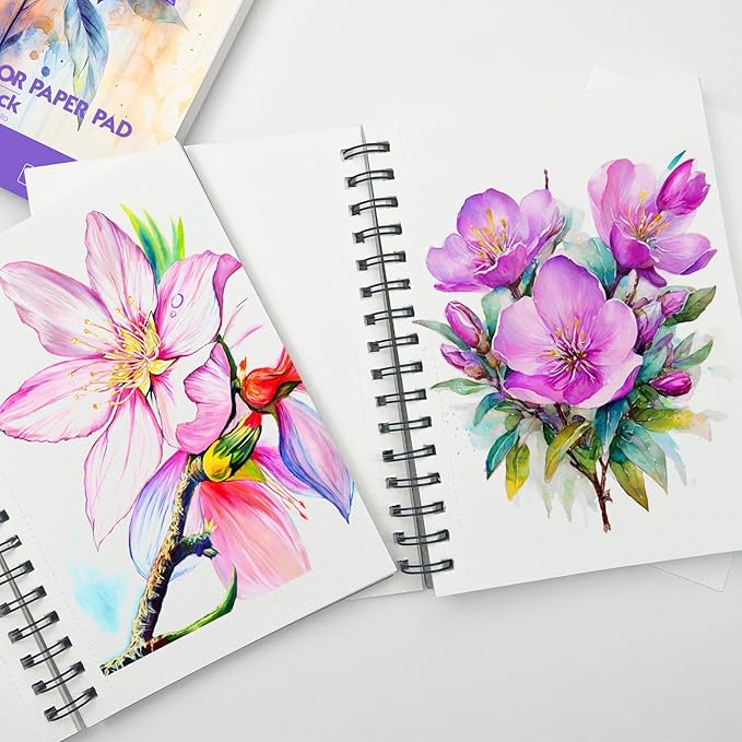 KOVIEDE 100% Cotton Watercolor Paper Pad - 30 Sheets 5.5"x8.5" Spiral Bound, 140lb/300gsm Cold Press Watercolor Sketchbook, Artist Quality Art Journal Supplies for Adults, Kids & Beginners, Green