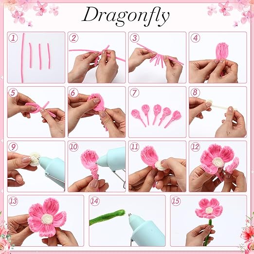 DaisyInner 700 Pcs Halloween Fall Pipe Cleaners Craft Bulk Pastel Chenille Stems Flower DIY Gradient Colored Fluffy for School Classroom Thanksgiving Christmas Party Supplies(Pink Theme)