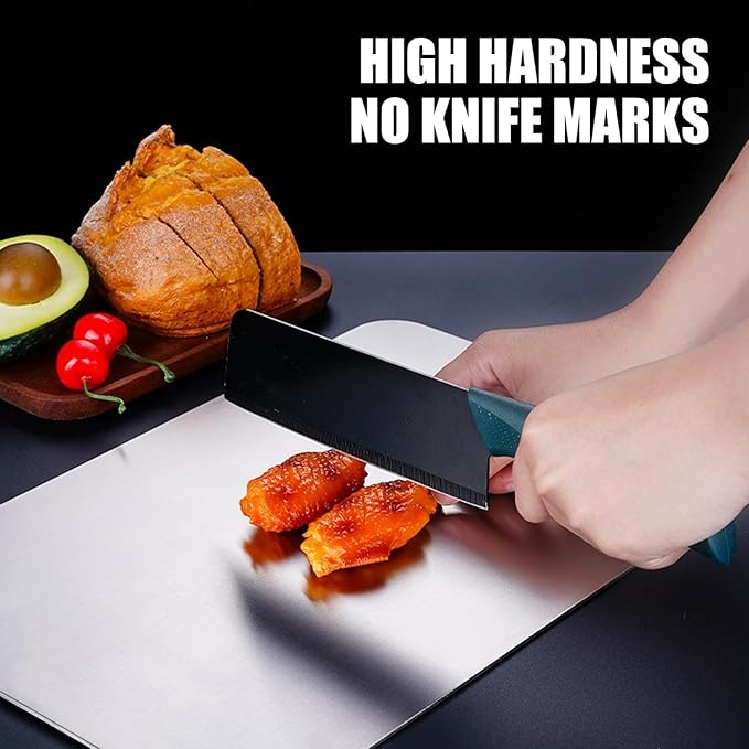 Cutting Board Double Sided,2 Pcs Vegetable Board With Sharpening Stone,Large Size+Small Size,Food Grade Stainless steel and Wheat straw PP Material,Eco-Friendly (Silver)
