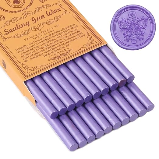 Pearl Purple Sealing Wax Sticks, WASOHLING 20Pcs Glue Gun Wax Seal Sticks for Wax Seal Stamp, Purple Wax Seals for Christmas Wedding Invitation Envelope Letter Seals, Craft Adhesive (Mini Size)