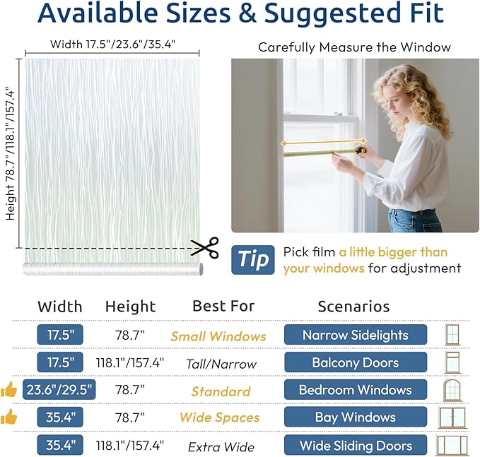 rabbitgoo Window Privacy Film Frosted Glass Film Removable Vinyl Door Coverings UV Blocking Decorative Static Cling Non-Adhesive Window Clings Sticker for Home Decor, 35.4 x 157.4 Inches
