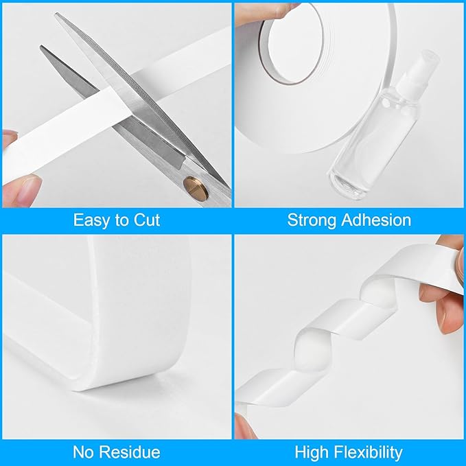 ToLanbbt Double Sided Foam Tape 0.39In x 10FT, Mounting Tape Heavy Duty, Strong Adhesive Weatherproof Seal Strips for DIY Craft Picture Poster, Car & Gap Filling Mountings, Home Office Decor (White)