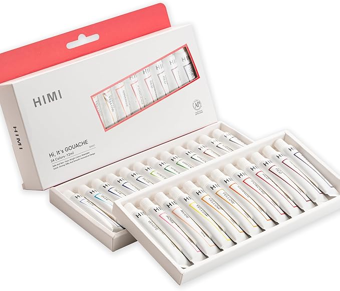 HIMI Gouache Paint Tube Set -24 Colors 12ml, with Rich Pigments, Gouache paint Non-Toxic, suitable for Beginners, Artists, and Hobby Painters. Beautiful Gifts for Art Supplies Painting（24 colors）