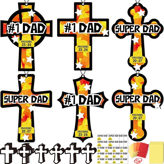 36PCS Fathers Day Crafts Bulk: Father's Religious Paper Suncatchers, Christian Sunday School Classroom Activity DIY Kits Gifts Decorations, Window Stained Glass Effect Art Supplies