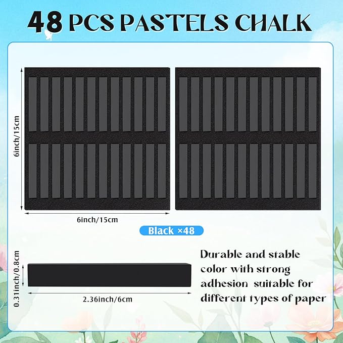 48 Pcs Soft Chalk Pastels Set Soft Pastel for Artists Square Sketch Chalk Non-toxic Artist Pastel Sticks for Professional Artists Students and Art Lovers(Black)