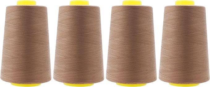 Mandala Crafts 4 Pack of Serger Threads Cones Spools - 40S/2 24000 Yards Polyester Mocha Threads for Sergers Machine and Overlock Quilting Sewing Machine