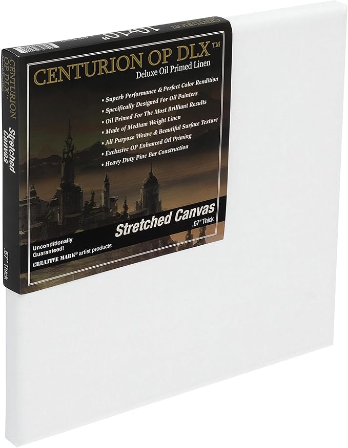 Centurion Deluxe Professional Oil Primed Linen Stretched Canvas, 11oz Linen, 36x36 - Box of 6, 0.67" Deep Canvases, Kiln-Dried Stretchers, Back Stapled, Premium Medium Weight Canvas for Oil Paintings