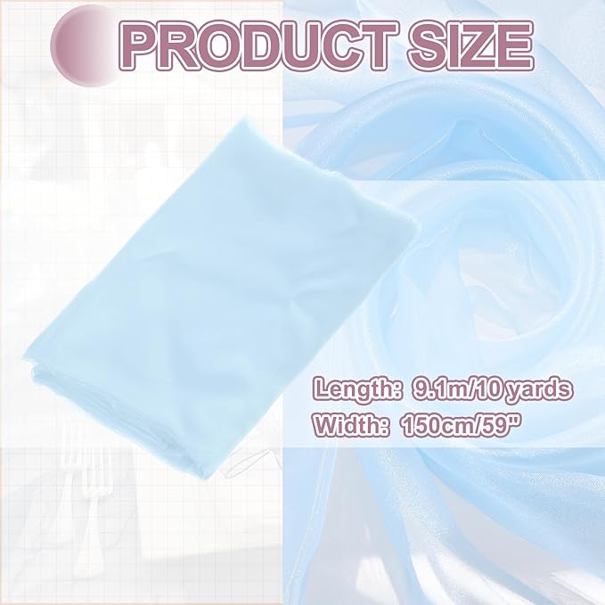 MECCANIXITY Iridescent Sheer Organza Fabric, 10 Yards x 59 Inches Solid Holographic Shiny Fabric Organza Cloth for Wedding, Curtains, Costume, Photo Background, Light Blue