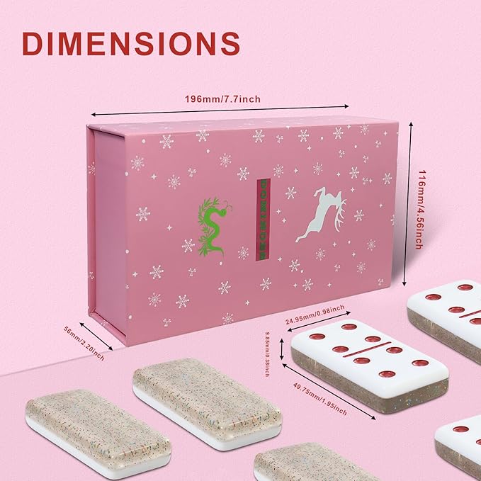 IDTQ Dominoes Set for Adults, Double 6 Dominos Game Set with 28 Domino Tiles Double with Upscale Gift Boxes -7 Polyhedral Dice -Classic Board Games (Light Brown)
