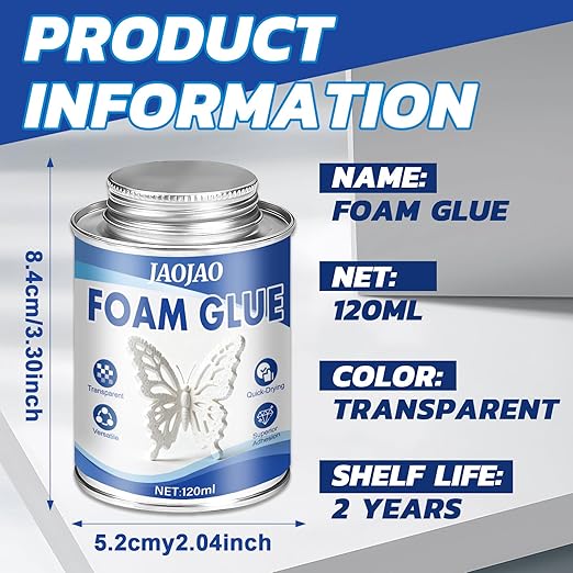JAOJAO Foam Glue, Foam Adhesive Superior Adhesion Easy to Apply Quick-Drying Transparent for Plastic Sheet Eva Sponge Rubber Pearl Cotton for Crafts Decoration Aircraft Model, 120ml