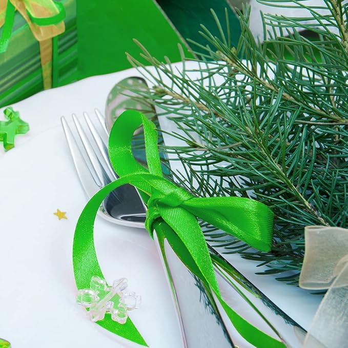 LIUYAXI Green Double Faced Satin Ribbon, 1/8" X Continuous 100 Yards, Thin Ribbons Perfect for Gift Wrapping Wedding Invitation Card Hair Bows Tag Floral Arrangement DIY Craft