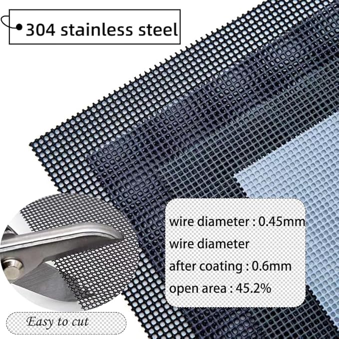 304 Stainless Steel Mesh Screen, 14 Mesh 304 Stainless Steel Security Screen, PVC Coated Heavy Duty 47inch x 118 inch Wire Mesh Window Screen Hardware Cloth Sturdy Metal Mesh Door Security Screen Mesh