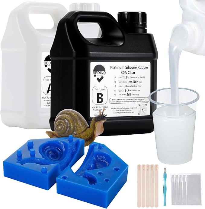 BBDINO Silicone Mold Making Kit 30A 4.4 lbs Translucent, High Strength Liquid Silicone Rubber for Molds Making,1:1 by Volume Ideal for Casting Resin/Silicon/Soap/Concrete Molds