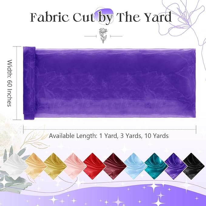 P Pothuiny Sheer Organza Fabric by The Yard, 1 Yard x 60 Inch Wide Bridal Purple Organza Tulle Fabric Roll Shiny Gauze Fashion Dress Sewing Craft for Wedding Party Decorations Backdrop