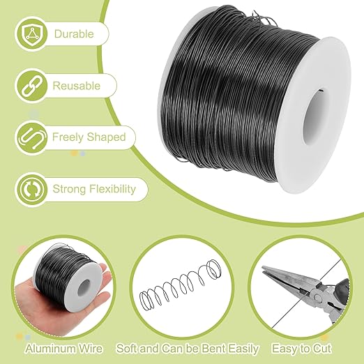 MECCANIXITY 20 Gauge Anodized Aluminum Craft Wire Bendable Bonsai Training Wire 771 Feet 0.8mm for Sculpting Crafts Wreath Floral Beading Jewelry Making, Black