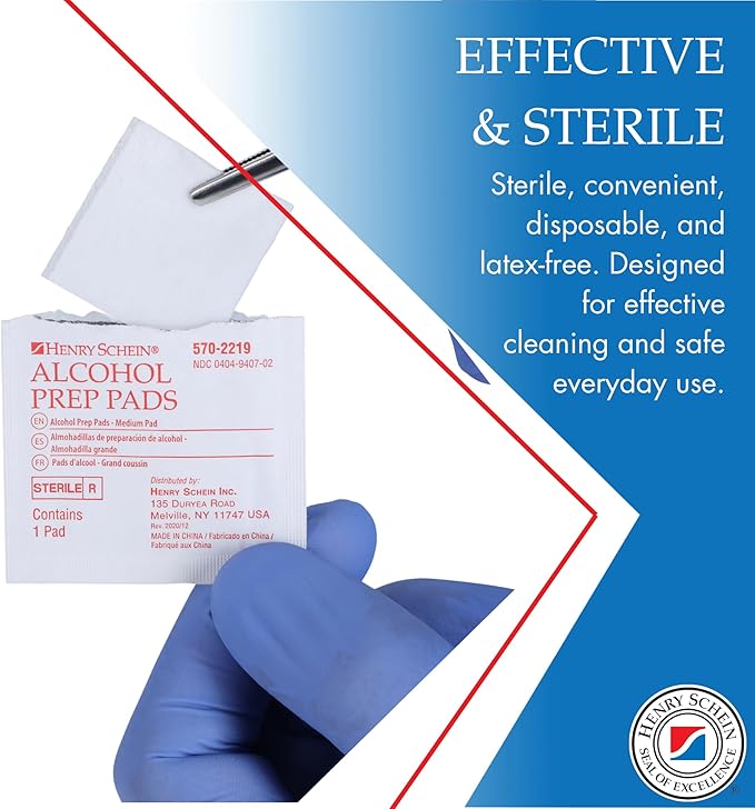 Henry Schein Alcohol Prep Pads, Medium Size, 800 Count - 70% Isopropyl Alcohol, Individually Wrapped, Sterile Wipes for Medical & Everyday Use
