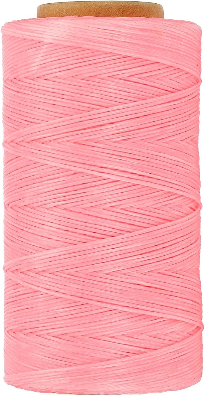 PATIKIL 284 Yard Flat Waxed Thread 150D 1mm Leather Sewing Cord for Repairing Shoes Bags Wallets Jewelry Making DIY Leather Craft, Pink