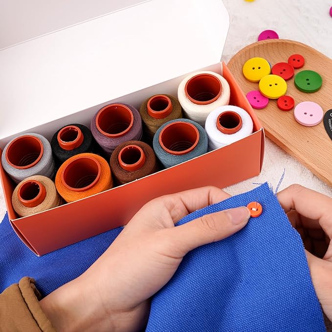 Sewing Thread Kit, All Purpose Sewing Thread 40wt, 10 Spools Assorted Colors Each 800 Yards of Polyester Threads for Sewing Machine, Hand Stitching, Quilting, Serger (Dark Color Series)