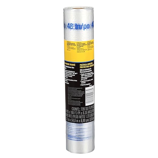 3M Hand Masker Advanced Masking Film, 48 in x 180 ft, Static Cling Keeps Film in Place, Prevents Liquids From Bleeding Through, Flake Resistant, For Indoors & Outdoors Use, 1 Roll (AMF48)
