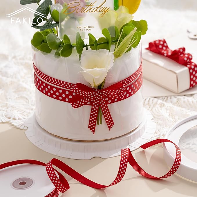 Polka Dot Grosgrain Ribbon 3/8 Inch, 25 Yards Spool Red and White Dot Craft Ribbon for Christmas Gift Wrapping DIY Crafts Hair Bows Wedding Party Decor Sewing and Home Decoration