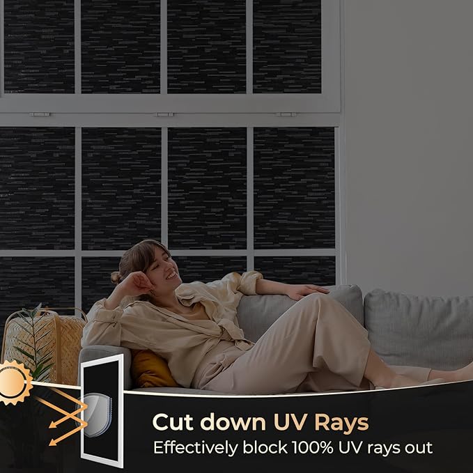 rabbitgoo Blackout Window Film, Sun Blocking Privacy Film for Room Darkening, Removable Black Out Vinyl Cover Tint for Home Day Sleep, Anti-UV Frosted Glass Clings, Black, 29.5 x 157.4 Inches