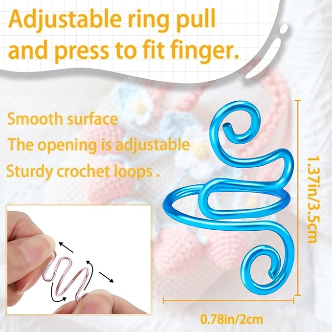 Hand Crochet Tension Rings Set, 4Pcs Crochet Ring + 60Pcs Stitch Markers, Adjustable Crochet Finger Guard, Yarn Tension Control Rings for Hand Crocheters Knitters, Moms (Multicolor)