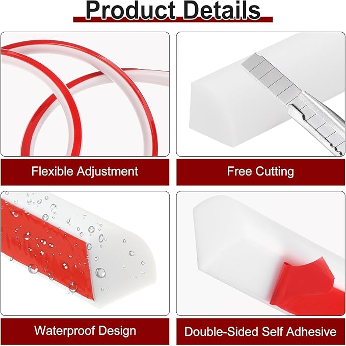 uxcell 157 Inch Flexible Quarter Round Molding Silicone Peel and Stick Trim Self Adhesive Shower Water Barrier for Corner Decor Bathroom Kitchen, White
