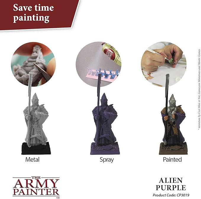 The Army Painter Colour Primer Alien Purple, 400 mL Acrylic Spray Primer, Spray Paint Basecoat for Miniature Priming, Tabletop Roleplaying, Boardgames, and Wargames Miniature Modelling
