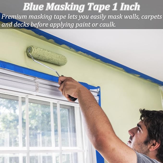 Blue Tape Painters Tape, 5 Rolls Premium General Purpose Masking Tape Painter's Tape (0.94-Inch x 60.1 Yards), Paint Tapes for Walls Painting, DIY Crafts, Arts, Decoration, Removes Easily, No Residue