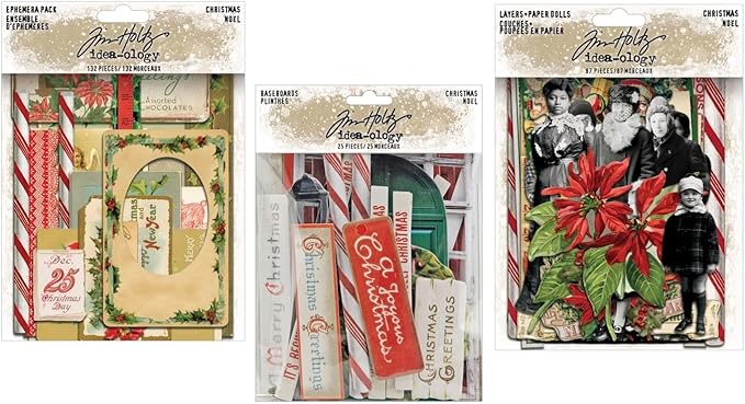 Tim Holtz Idea-Ology Christmas Winter 2025 Layers/Paper Dolls, Ephemera, Chipboard Baseboards, Bundle of 3 Packages, 244 Pieces