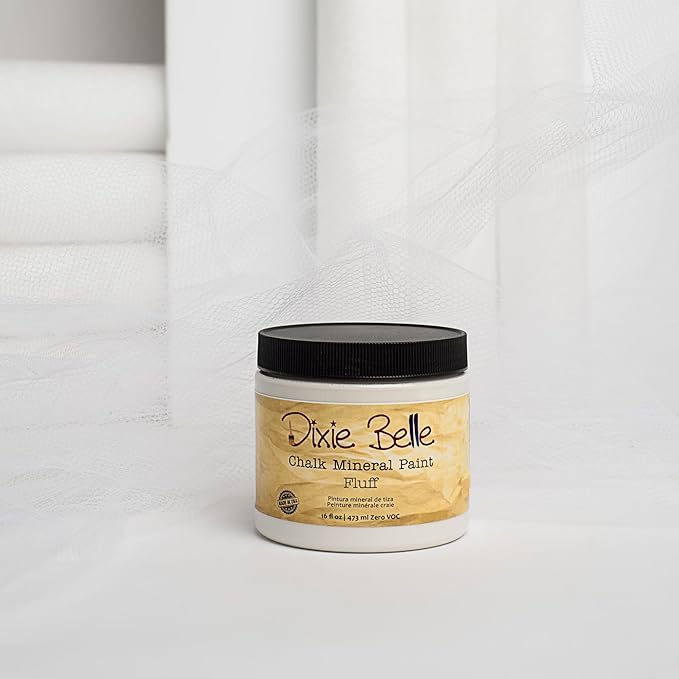 Dixie Belle Paint Company Chalk Finish Furniture Paint - Fluff (8oz) - Matte Soft White Chic Chalk Mineral DIY Furniture Paint