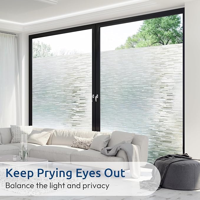 rabbitgoo Window Privacy Film, No Glue Frosted Glass Film, Static Cling UV Blocking Non Adhesive Reusable Heat Control Window Vinyl Clings for Home, Office, Frosted Silk, 35.4 x 157.4 Inches